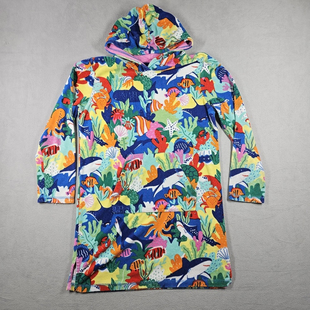 Mini Boden Kids Terry Toweling Hooded Beach Cover Up Multicolor 11-12Y Sea Life